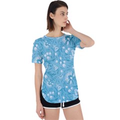 Blue White Flowers Perpetual Short Sleeve T-shirt by Eskimos