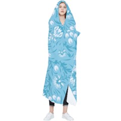 Blue White Flowers Wearable Blanket by Eskimos