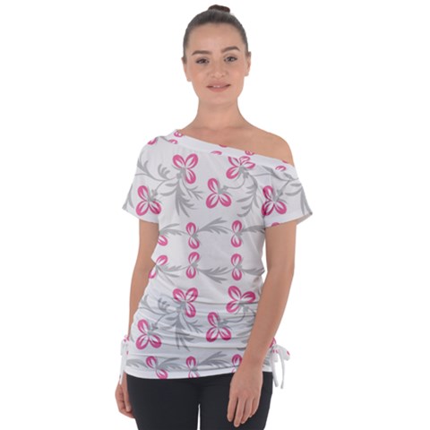 Pink Folk Flowers Off Shoulder Tie-up Tee by Eskimos