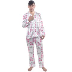 Pink Folk Flowers Men s Long Sleeve Satin Pajamas Set by Eskimos