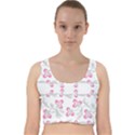 Pink folk flowers Velvet Racer Back Crop Top View1