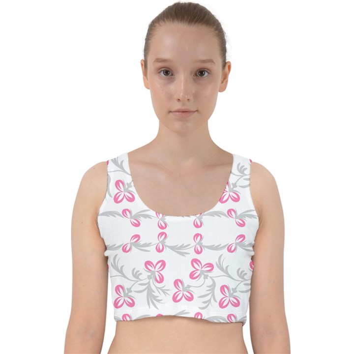 Pink folk flowers Velvet Racer Back Crop Top