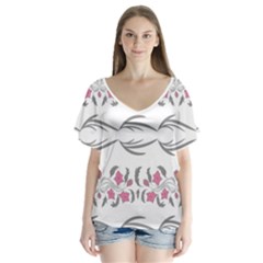 Folk Ornament V-neck Flutter Sleeve Top by Eskimos