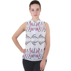 Folk Ornament Mock Neck Chiffon Sleeveless Top by Eskimos