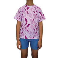 Dark Pink Flowers Kids  Short Sleeve Swimwear by Eskimos