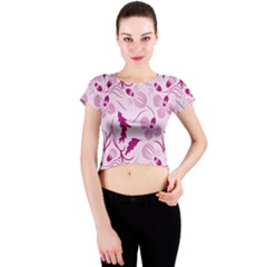 Dark Pink Flowers Crew Neck Crop Top by Eskimos