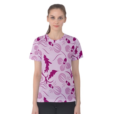 Dark Pink Flowers Women s Cotton Tee by Eskimos