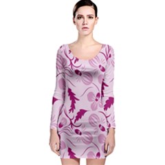 Dark Pink Flowers Long Sleeve Bodycon Dress by Eskimos