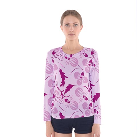 Dark Pink Flowers Women s Long Sleeve Tee by Eskimos