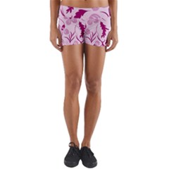 Dark Pink Flowers Yoga Shorts by Eskimos