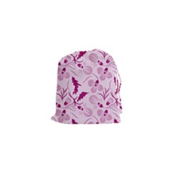 Dark Pink Flowers Drawstring Pouch (xs) by Eskimos