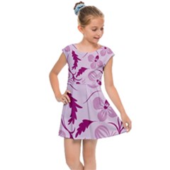 Dark Pink Flowers Kids  Cap Sleeve Dress by Eskimos