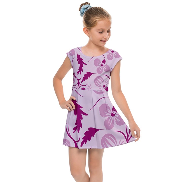 Dark pink flowers Kids  Cap Sleeve Dress