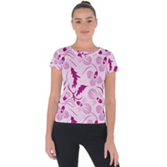 Dark Pink Flowers Short Sleeve Sports Top  by Eskimos