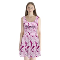 Dark Pink Flowers Split Back Mini Dress  by Eskimos