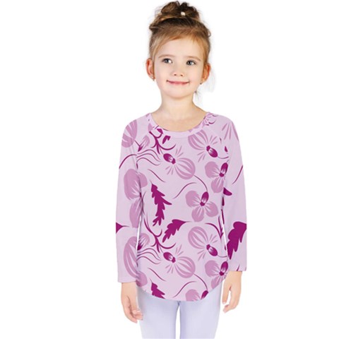 Dark Pink Flowers Kids  Long Sleeve Tee by Eskimos