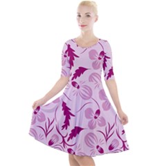 Dark Pink Flowers Quarter Sleeve A-line Dress by Eskimos