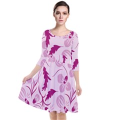 Dark Pink Flowers Quarter Sleeve Waist Band Dress by Eskimos