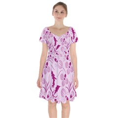 Dark Pink Flowers Short Sleeve Bardot Dress by Eskimos