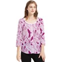 Dark pink flowers Chiffon Quarter Sleeve Blouse View1