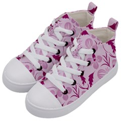 Dark Pink Flowers Kids  Mid-top Canvas Sneakers by Eskimos