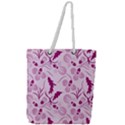 Dark pink flowers Full Print Rope Handle Tote (Large) View1