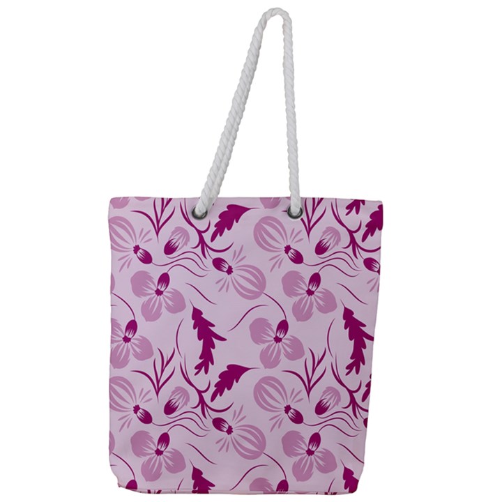 Dark pink flowers Full Print Rope Handle Tote (Large)