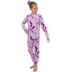 Dark Pink Flowers Kids  Long Sleeve Set  by Eskimos