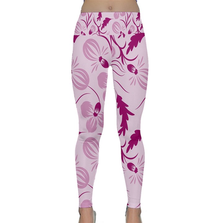 Dark pink flowers Lightweight Velour Classic Yoga Leggings