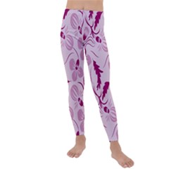 Dark Pink Flowers Kids  Lightweight Velour Leggings by Eskimos