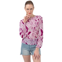 Dark Pink Flowers Banded Bottom Chiffon Top by Eskimos