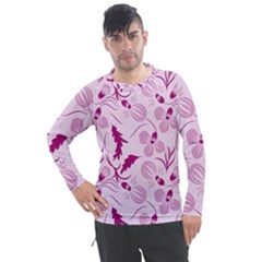 Dark Pink Flowers Men s Pique Long Sleeve Tee