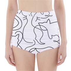 Cats Line Art  High-waisted Bikini Bottoms by Sobalvarro