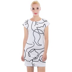 Cats Line Art  Cap Sleeve Bodycon Dress