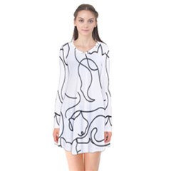 Cats Line Art  Long Sleeve V-neck Flare Dress by Sobalvarro