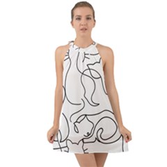 Cats Line Art  Halter Tie Back Chiffon Dress