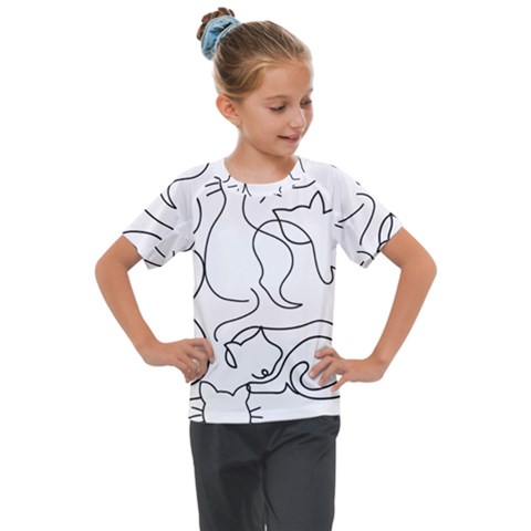 Cats Line Art  Kids  Mesh Piece Tee by Sobalvarro