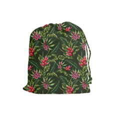 Tropical Flowers Drawstring Pouch (large) by goljakoff