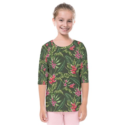 Tropical Flowers Kids  Quarter Sleeve Raglan Tee by goljakoff