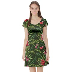 Tropical Flowers Short Sleeve Skater Dress by goljakoff