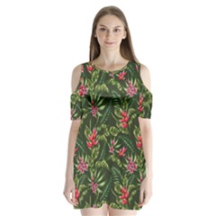 Tropical Flowers Shoulder Cutout Velvet One Piece by goljakoff