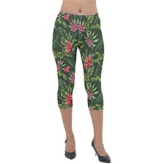 Tropical Flowers Lightweight Velour Capri Leggings  by goljakoff