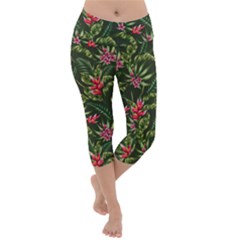 Tropical Flowers Lightweight Velour Capri Yoga Leggings by goljakoff