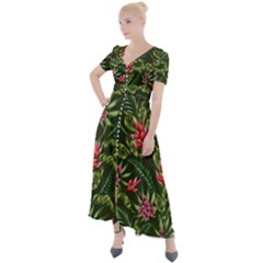 Tropical Flowers Button Up Short Sleeve Maxi Dress by goljakoff