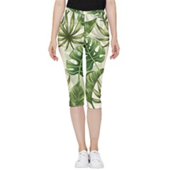 Tropical Leaves Inside Out Lightweight Velour Capri Leggings  by goljakoff