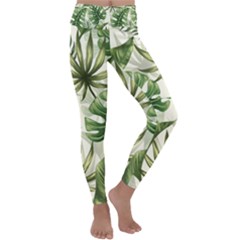 Tropical Leaves Kids  Lightweight Velour Classic Yoga Leggings by goljakoff