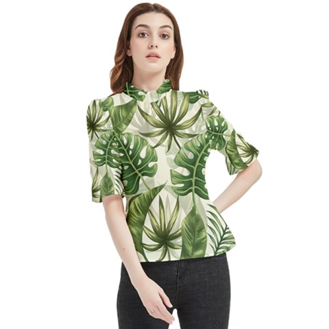 Tropical Leaves Frill Neck Blouse by goljakoff