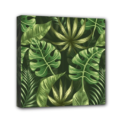 Green Tropical Leaves Mini Canvas 6  X 6  (stretched) by goljakoff