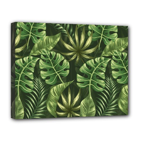 Green Tropical Leaves Canvas 14  X 11  (stretched) by goljakoff