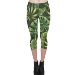 Green Tropical Leaves Capri Leggings  by goljakoff